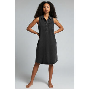 Thread & Supply Black Acid Wash Sleeveless Button-Down S